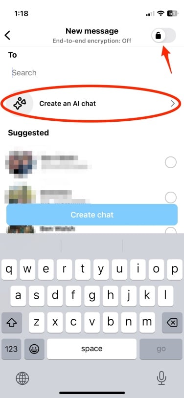 Meta AI messages on Instagram do not seem to be encrypted.