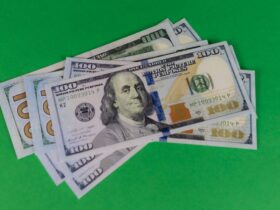 100 dollar bills on a green background