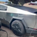 Tesla Cybertruck spotted charging a Rivian R1T electric pickup