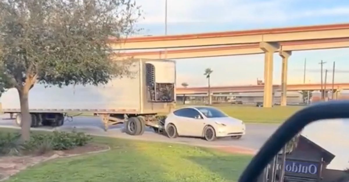 Tesla Model Y was spotted towing a full-size tractor-trailer