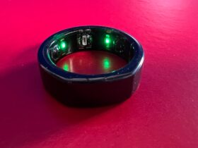 Oura 3 ring, with green LEDs lit on inside