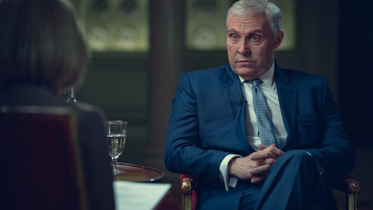 Rufus Sewell plays Prince Andrew in the Netflix film Scoop.